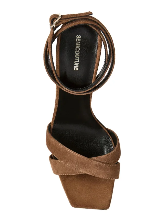 SEMICOUTURE Brown Suede 'Y6SZ40T57' Heeled Sandals with Square Toe in Brown 100% Suede, photo 5 of 7 from Gaudenzi Boutique