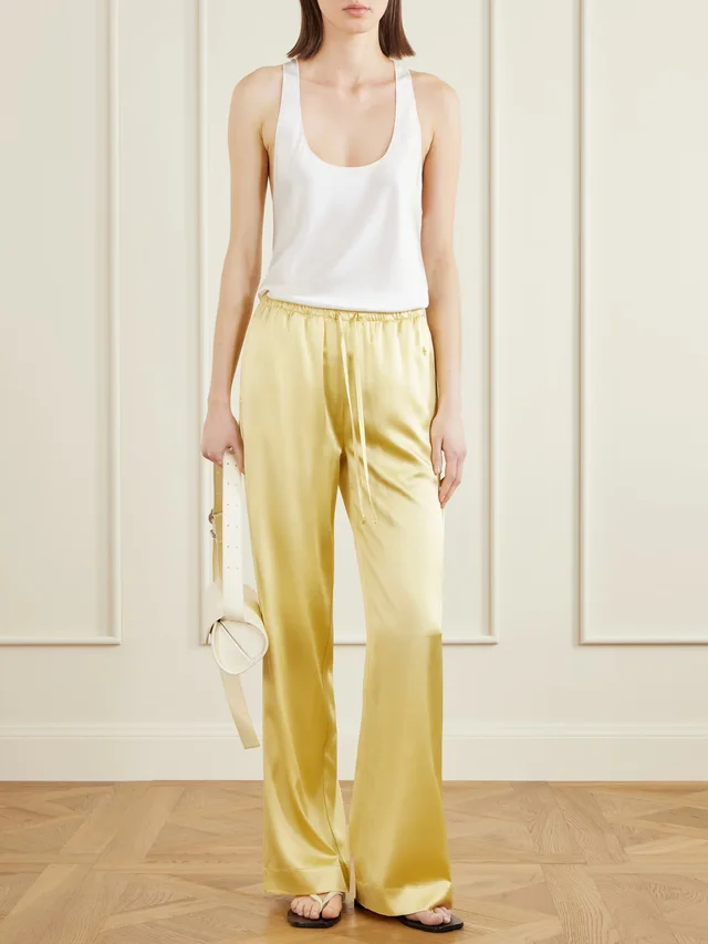 ÉTERNE Brody silk-blend satin wide-leg pants in Yellow, photo 2 of 2 from NET-A-PORTER (Canada)