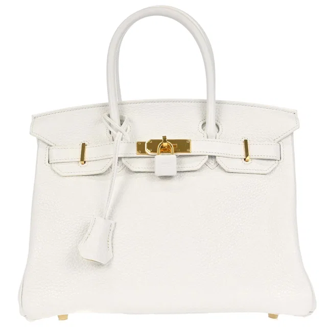 Hermès White Taurillon Clemence Birkin 30 Handbag in White Clemence leather from AMORE Vintage Tokyo