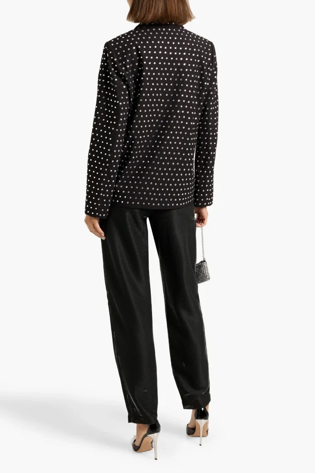 The Sei Crystal-Embellished Double-Breasted Twill Blazer in Black, photo 3 of 4 from THE OUTNET