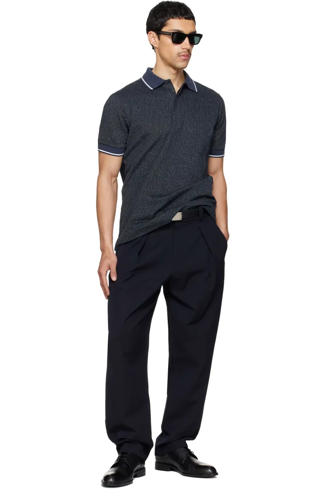 Paul Smith Navy Textured Pique Polo, photo 4 of 4 from SSENSE