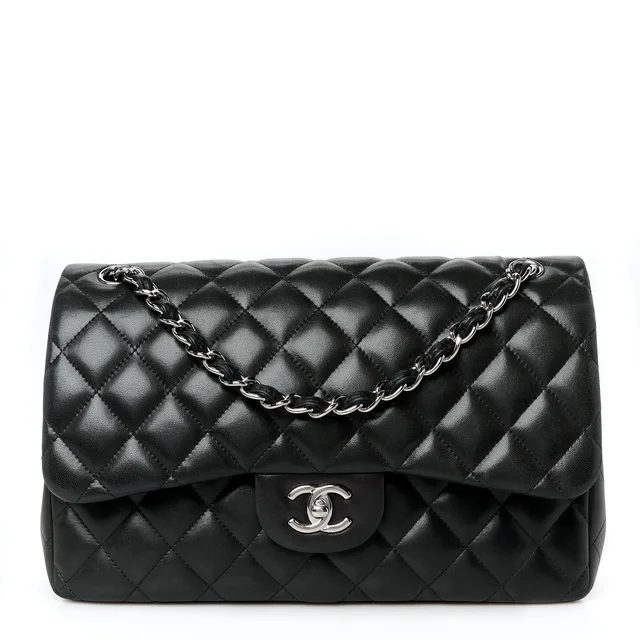 Chanel Classic Double Flap Lambskin Leather Bag - Black in Black Lambskin from H&T