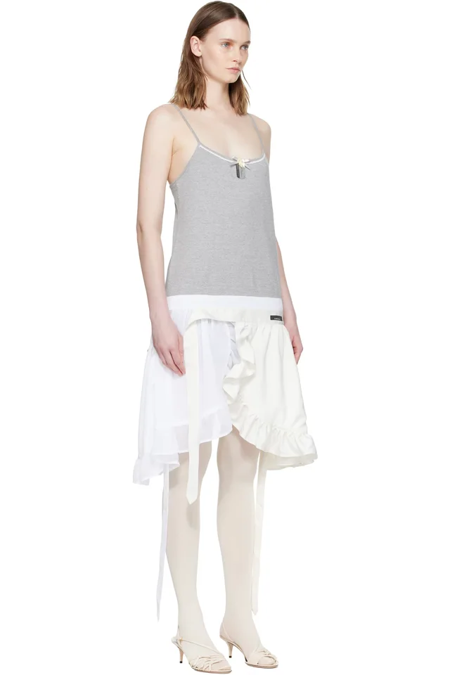 Ans Dotsloevner Gray & White Apron One-Piece Minidress, photo 2 of 2 from SSENSE