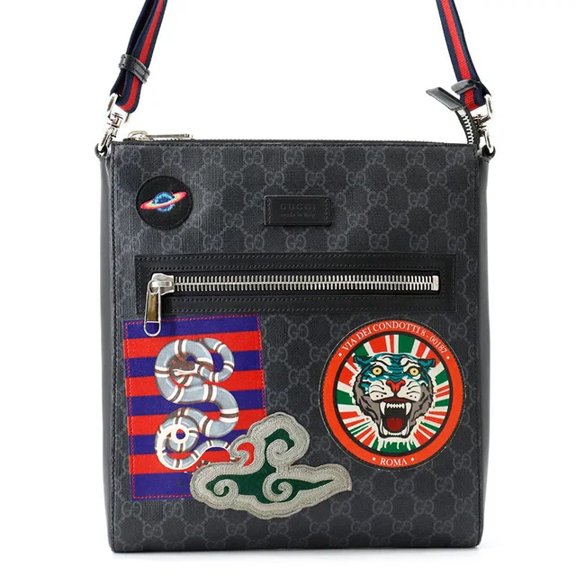 Gucci GG Supreme Shoulder Bag Black/Blue/Red474137 PVC Leather in Black Leather from GALLERY RARE