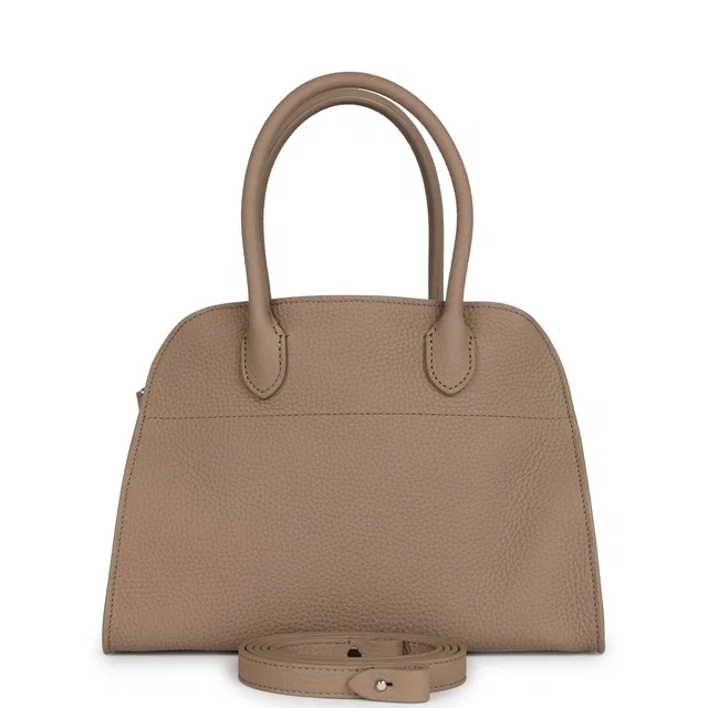 The Row Soft Margaux 10 Bag Dark Taupe Calfskin Silver Hardware in Taupe Calfskin from Madison Avenue Couture