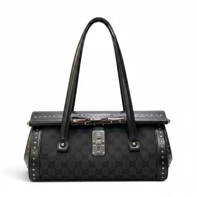 Gucci Tom Ford Era Studded Bamboo Bag Black in Black from The Reluxe