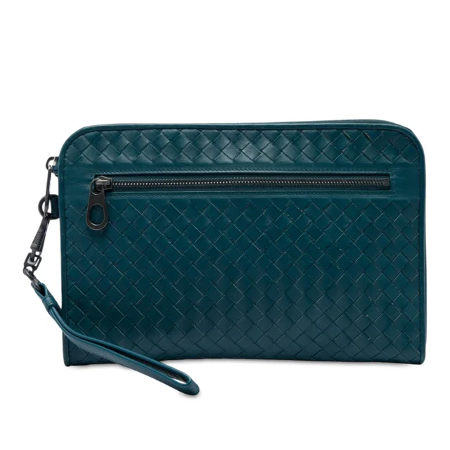 Blue Bottega Veneta Nappa Intrecciato Clutch in Blue Nappa leather from Designer Revival