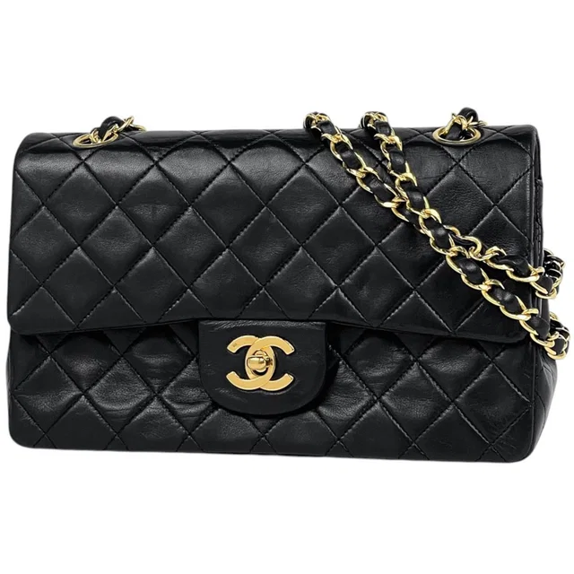 Chanel Shoulder Bag Quilted Double Flap CC Logo Leather Black in Black Leather from The Reluxe