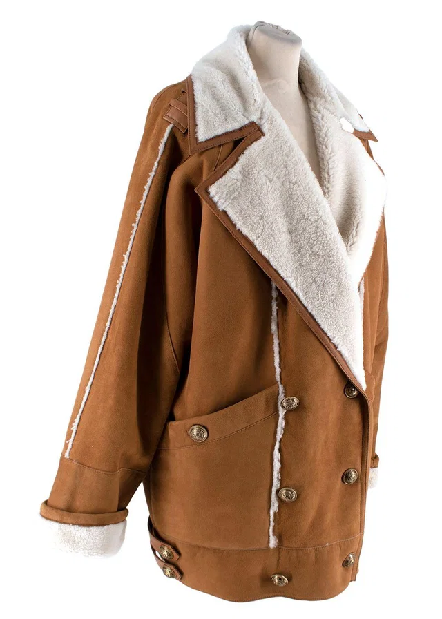 Balmain Oversize Shearling and Suede Coat in Suede from HEWI