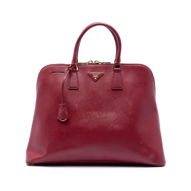 Red Prada Extra Large Saffiano Lux Promenade Satchel in Red Saffiano leather from Designer Revival