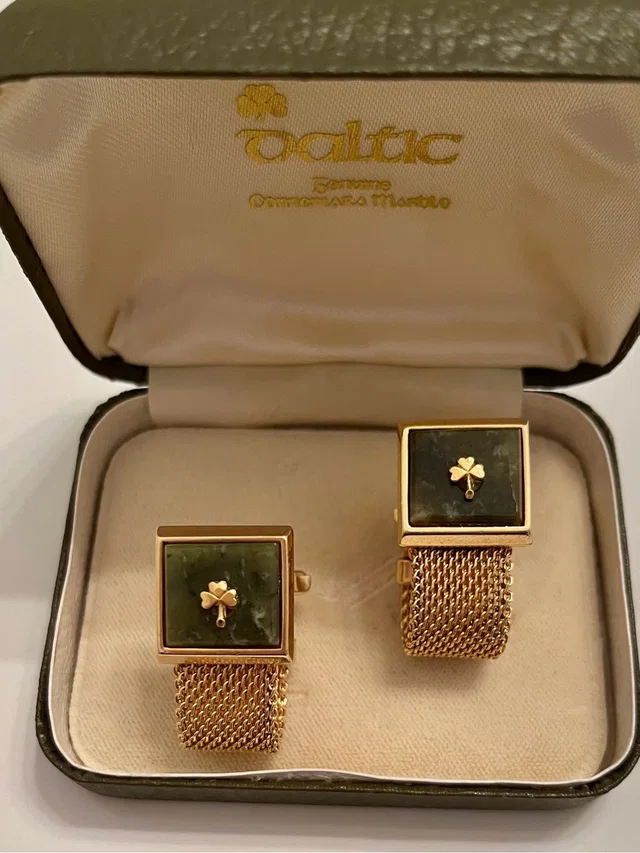 Baltic Vintage Shamrock Connemara Marble Gold-Tone Meshed Cufflinks W/ Case in gold|green from Poshmark