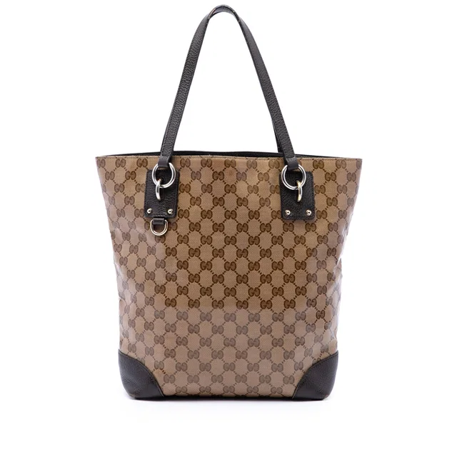 Beige Gucci GG Crystal Vertical Charm Tote in Beige Coated canvas from Designer Revival
