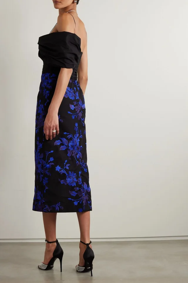 Erdem Embroidered Cotton-Faille One-Shoulder Midi Dress in Black, photo 3 of 4 from THE OUTNET