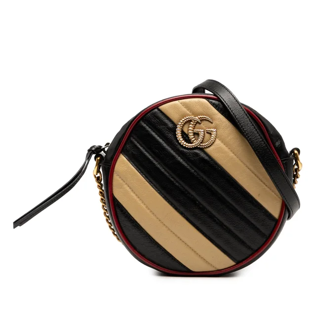 Black Gucci Mini GG Marmont Matelasse Leather Torchon Round Crossbody in Black Leather from Designer Revival
