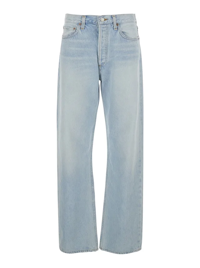 AGOLDE Light blue jeans with logo patch on the back in denim for women, photo 2 of 6 from Gaudenzi Boutique