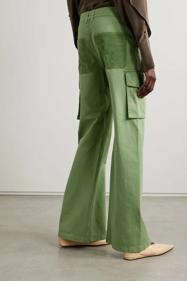 Stella McCartney Corduroy-Trimmed Cotton-Twill Wide-Leg Cargo Pants in Leaf green, photo 3 of 4 from THE OUTNET