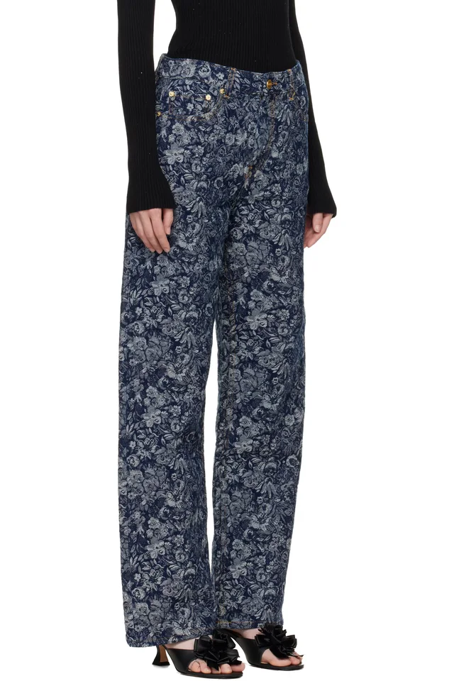 GANNI Blue Straight Tapestry Izey Jeans, photo 2 of 3 from SSENSE