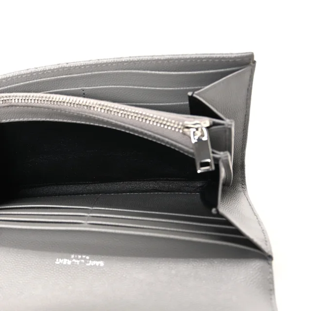 Saint Laurent Grain De Poudre Mixed Matelasse Triquilt Large Monogram Wallet Stone in Leather from FASHIONPHILE, photo 5 of 8