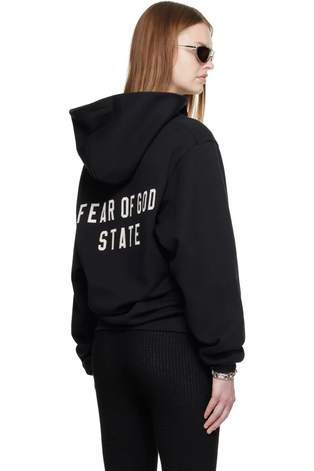 Fear of God ESSENTIALS Black 90s Fleece Zip-Up Hoodie, photo 3 of 4 from SSENSE