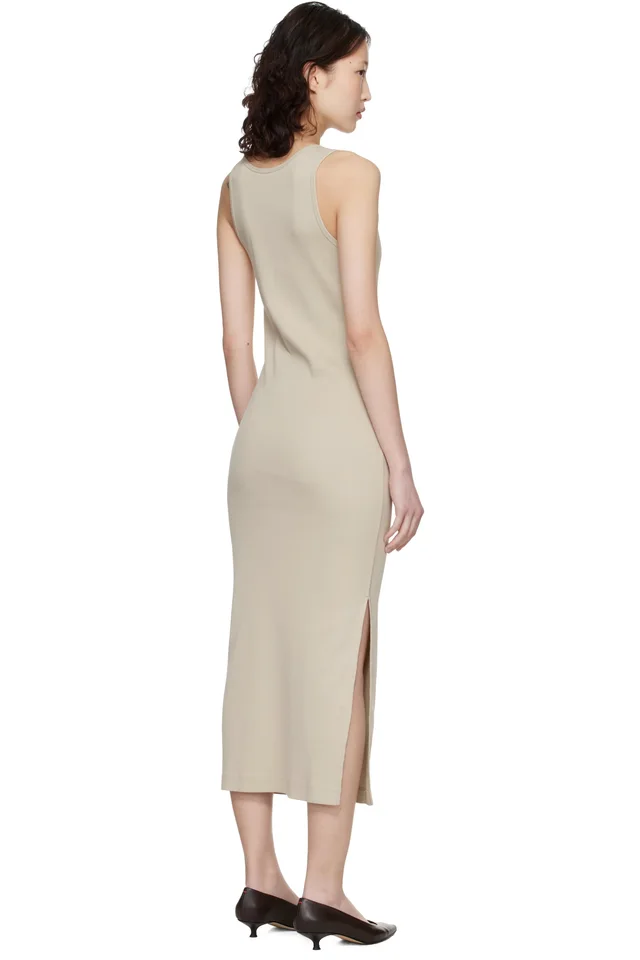 Maison Kitsuné Beige Baby Fox Ribbed Tank Maxi Dress, photo 3 of 4 from SSENSE