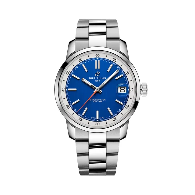 Breitling Top Time B31 38mm Mens Watch Blue Stainless Steel in blue Calfskin from WatchesOfSwitzerland