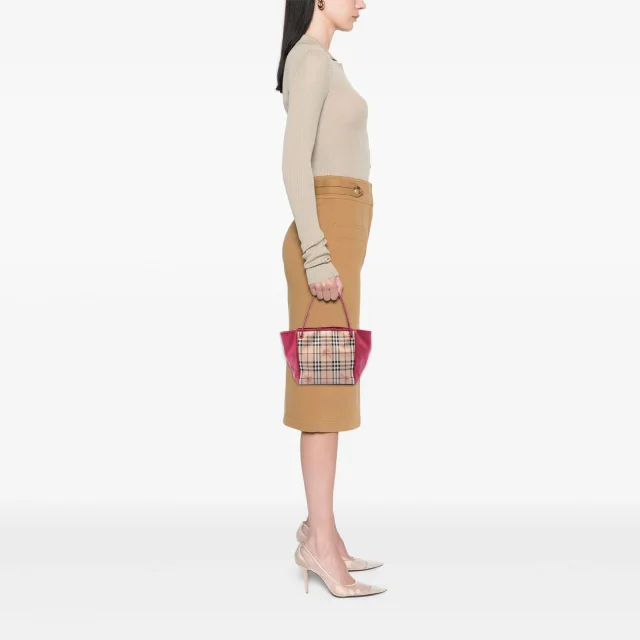 Beige Burberry Small Haymarket Check Coated Canvas and Calfskin Canterbury Tote in Beige Calfskin from Designer Revival, photo 6 of 6