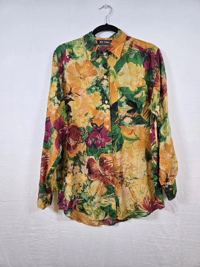Etro Retro 100% Silk Floral Button-Up Shirt In Yellow, Green & Magenta in green|yellow Silk from Poshmark