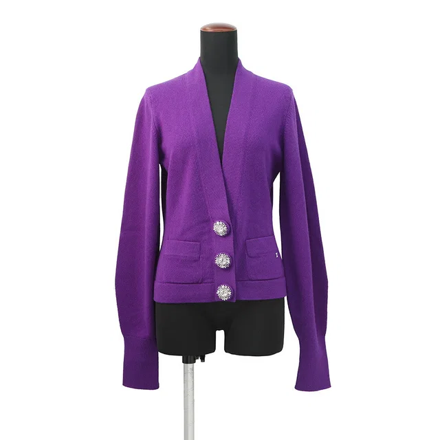 Chanel Rhinestone Cardigan Size 38 PurpleP72973 Cashmere99% Polyurethane1% Rhinestone from GALLERY RARE