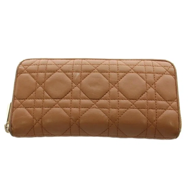 Lady Dior Cannage Wallet Zip Around Coin Purse Leather Brown in Brown Leather from The Reluxe