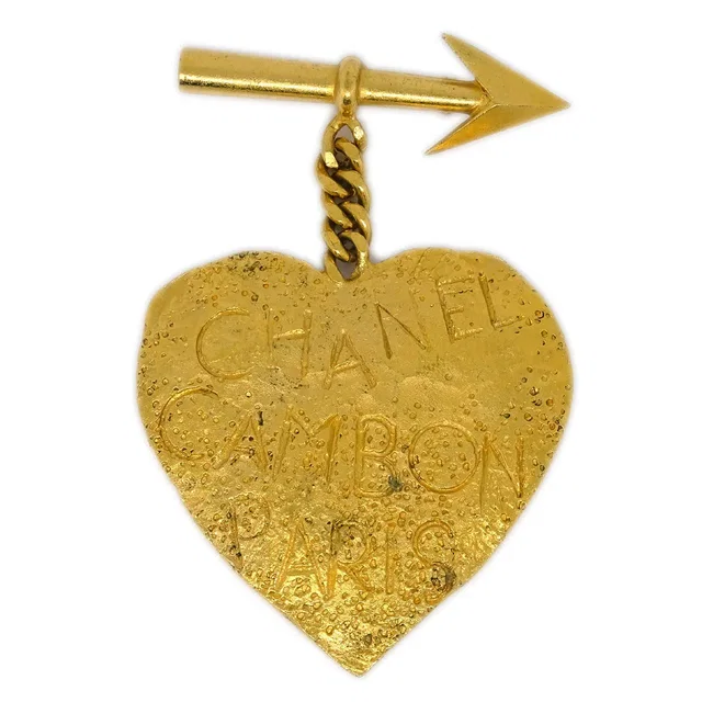 Chanel Bow And Arrow Heart Brooch Pin Gold 93P in Gold from AMORE Vintage Tokyo