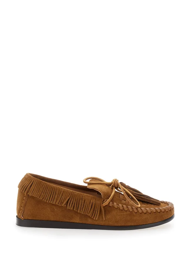 Loafers 'Fitza' with Fringed Details and Bow on the Front in Brown Suede for Women in Brown, image 1 of 1 from Gaudenzi Boutique