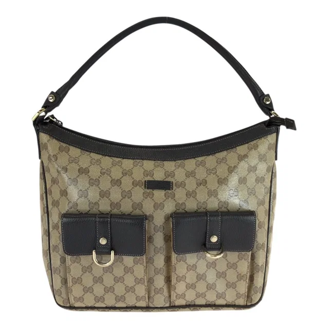 Gucci GG Crystal Brown Beige Gold Hobo Shoulder Bag in Brown from The Reluxe