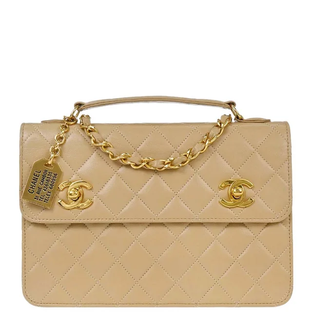 Chanel 1989-1991 Beige Lambskin 2way Shoulder Handbag in Beige Lambskin from AMORE Vintage Tokyo