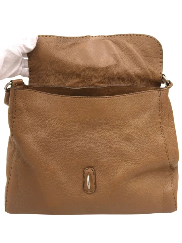 Prada Logo Plate One-Shoulder Bag Brown in Brown Leather from VINTAGE QOO TOKYO, photo 9 of 10