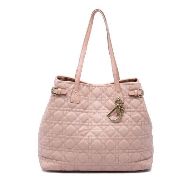 Pink Dior Large Coated Canvas Cannage Panarea Tote in Pink Coated canvas from Designer Revival