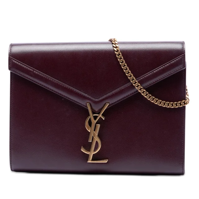 Red Saint Laurent Grain De Poudre Monogram Cassandra Chain Wallet Crossbody Bag in Red Leather from Designer Revival