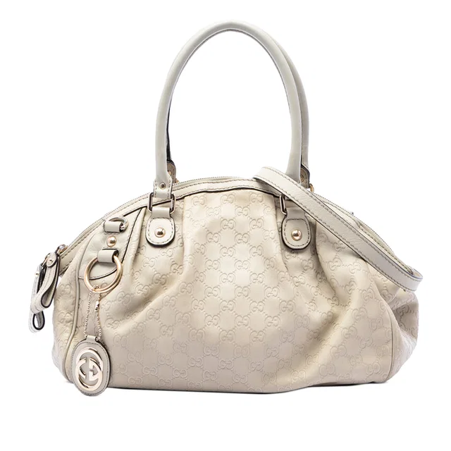 White Gucci Guccissima Sukey Satchel in White Leather from Designer Revival