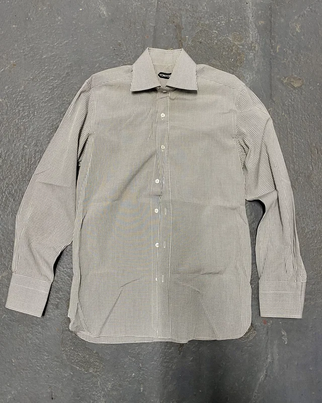Tom Ford White Micro Gingham Button Up Shirt in Grey, Men's (Size Medium) in gray from Grailed