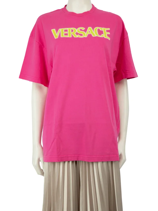 Versace Pink Vintage Wash Effect Logo T-Shirt from Csd