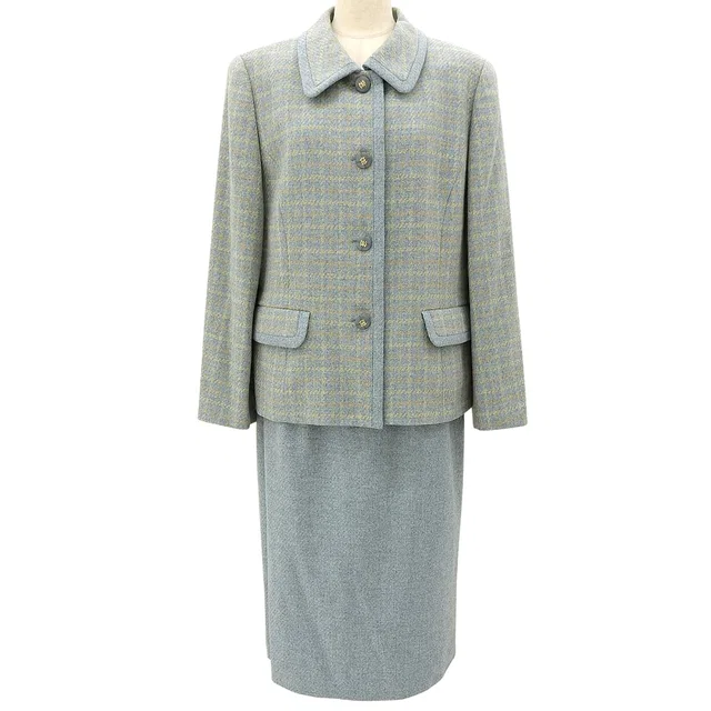 Burberry Wool Cashmere Check Pattern Set-up #15 Light Blue/Yellow/Orange in Blue Cashmere from VINTAGE QOO TOKYO