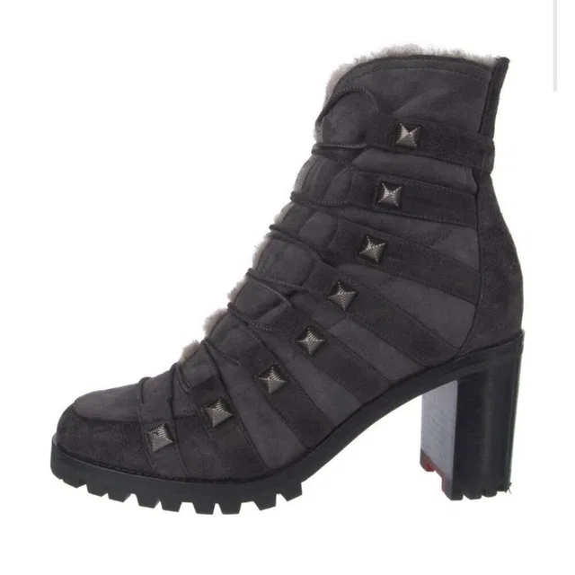Christian Louboutin Authentic Gray Black Suede Leather Heel Combat Boots 8 in gray|black Suede from Poshmark