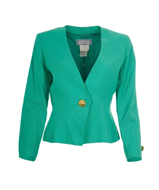 Saint Laurent Vintage Green V-Neck Fitted Blazer in Green from Luxury Promise