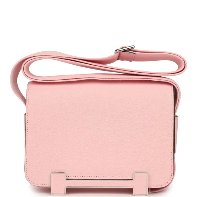 Hermès Geta Rose Sakura Verso Chevre Mysore Palladium Hardware in Pink Goatskin from Madison Avenue Couture