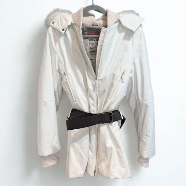 Prada Creme Coat With Fur Line Hood Sz S from Revivre Luxury Consignment