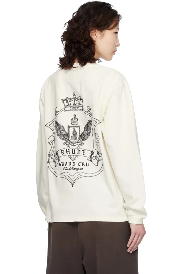 Rhude Off-White Grand Cru Crest LS T-shirt, photo 3 of 4 from SSENSE