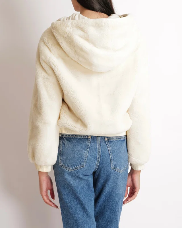 Hermès Cream Cashmere and Shearling Zip Up Hooded Jacket with Leather Cuff and Waistband Details Size… in White Cashmere from Sellier