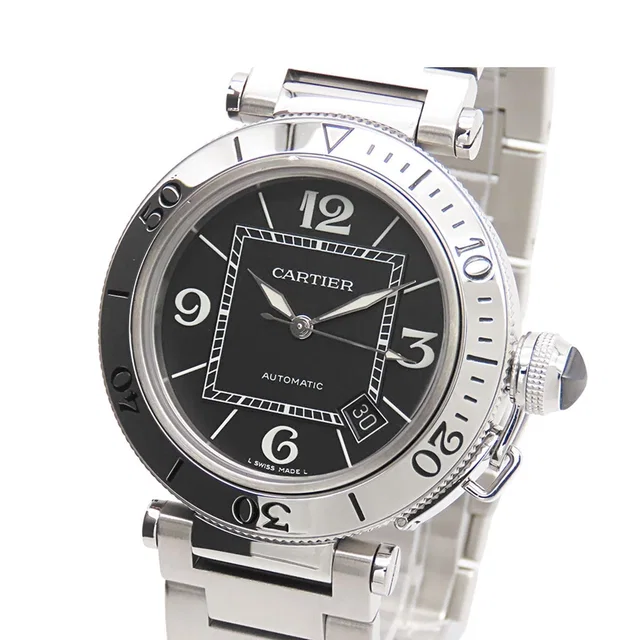 Cartier Pasha Seatimer Black SS Watch Automatic in Black from The Reluxe