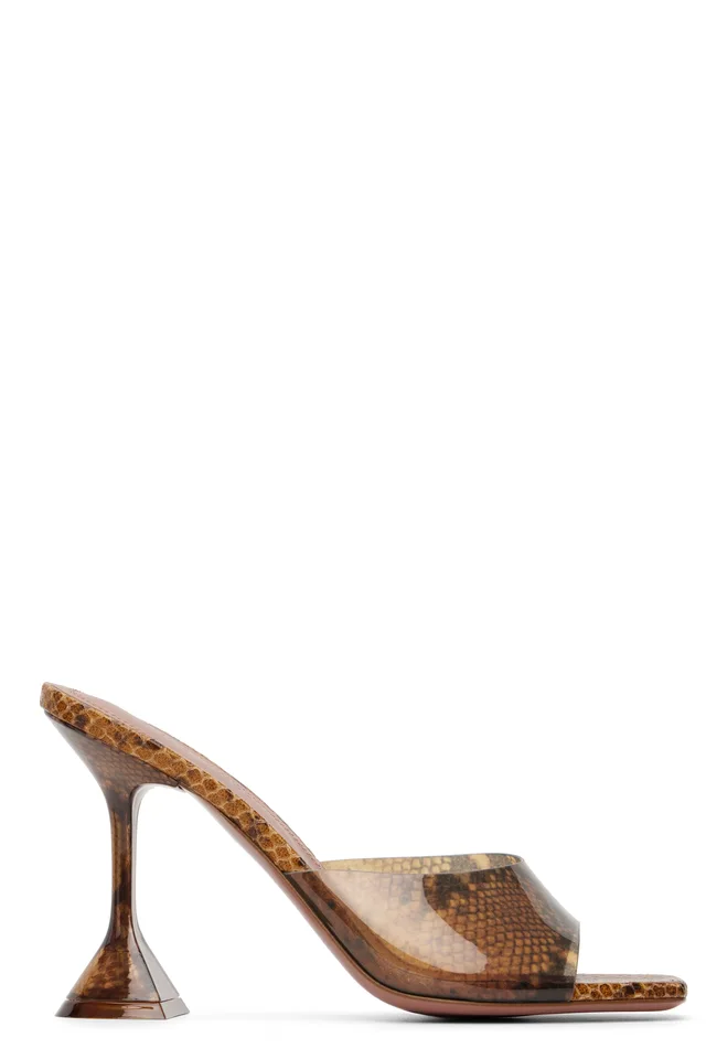 Amina Muaddi Brown Lupita Glass Slipper 95 Heeled Sandals, image 1 of 1 from SSENSE