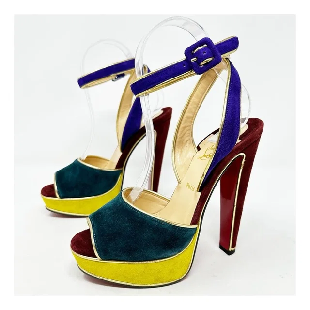Christian Louboutin Louloudance Colorblock Platform Sandals Womens Size Eu 37 in green|yellow|blue|gold|red Suede from Poshmark