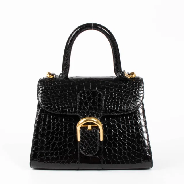 Delvaux Vintage Black Shiny Crocodile Brillant PM Bag in Black Crocodile from Labellov